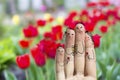 Conceptual family finger art. Father, son and daughter are celebrating their motherÃ¢â¬â¢s day.